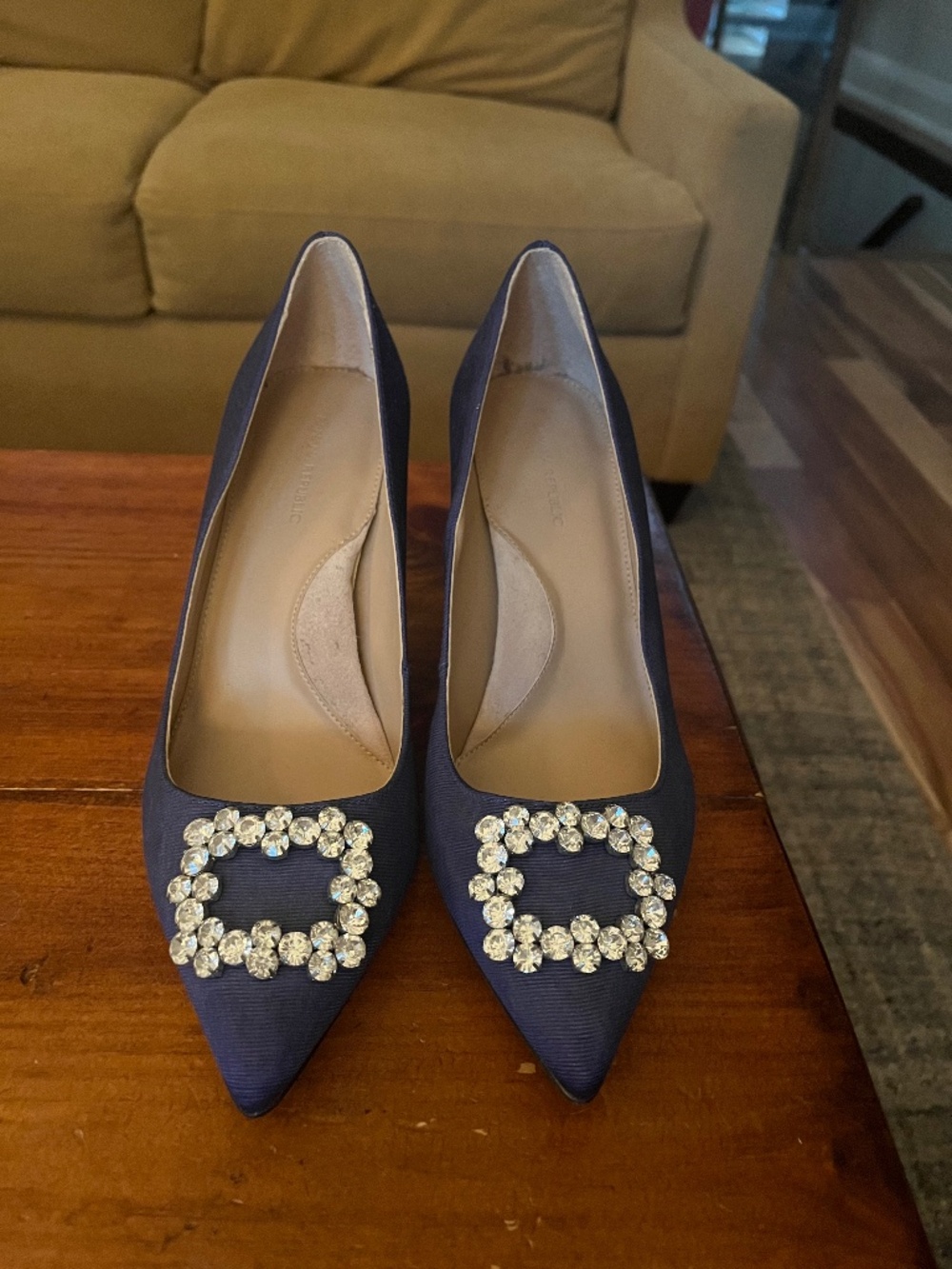 Banana Republic Women's Navy Heels with Crystal Embellishment